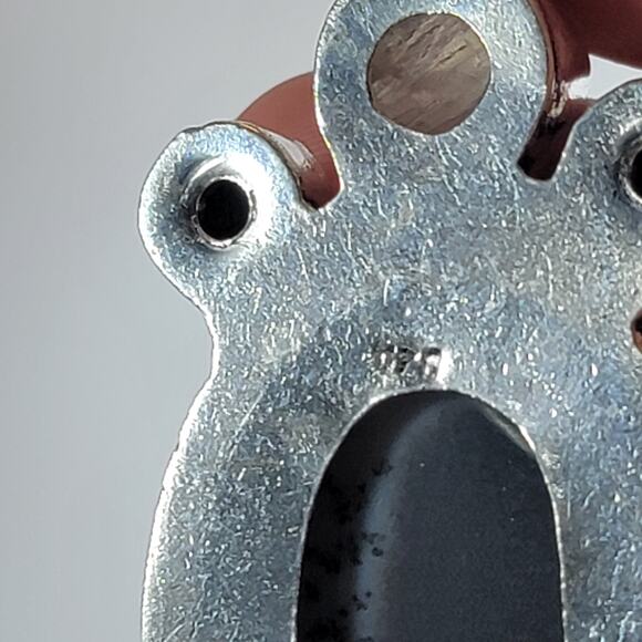 Handmade Silver Pendant With Dendritic Agate, Moonstone Flash & Black Onyx Trio - Picture 7 of 9